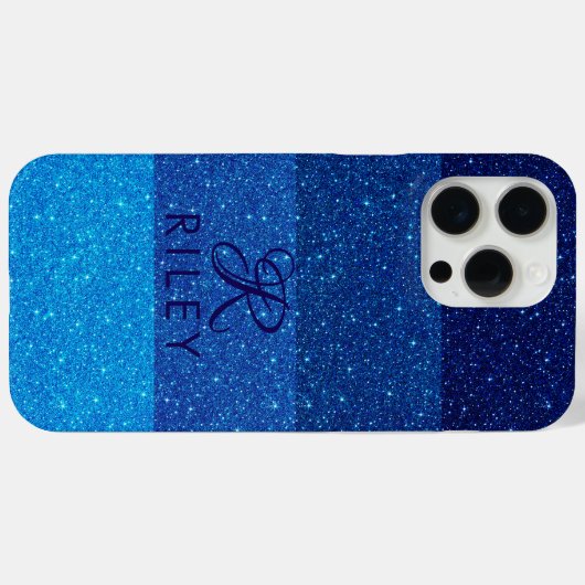 Monogram Naam Blue glitter Case-Mate iPhone Case (Achterkant (horizontaal))