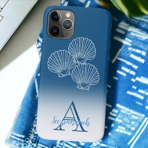 Monogram Naam Blue Ombre Tropical Scallop Shells iPhone 11 Pro Hoesje
