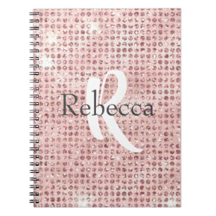 Monogram Naam Blush Pink Diamond Studed Trendy Notitieboek