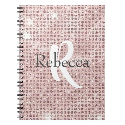 Monogram Naam Blush Pink Diamond Studed Trendy Notitieboek (Voorkant)