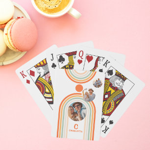 Monogram naam Boho Arch Multi Photo Trendy Girl Pokerkaarten