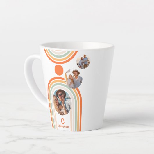 Monogram naam Boho Arch Multi Photo Trendy Girly Latte Mok (Linkerhoek)
