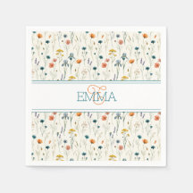 Monogram Naam Boho Wildflower Patroon Oranje Teal