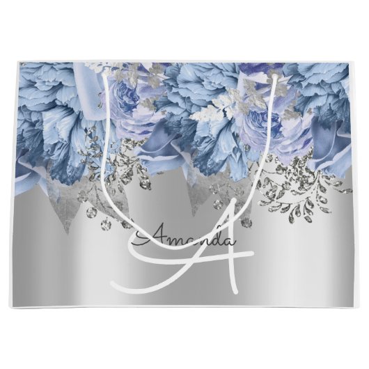 Monogram Naam Bridal Favor Wedding Blue Silver Groot Cadeauzakje (Voorkant)