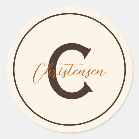 Monogram Naam Bruine Rust Envelop Afdichtingen Ronde Sticker (Voorkant)