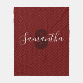 Monogram naam Burgundy Gray Herringbone Pattern Fleece Deken (Voorkant)