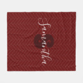 Monogram naam Burgundy Gray Herringbone Pattern Fleece Deken (Voorkant (Horizontaal))