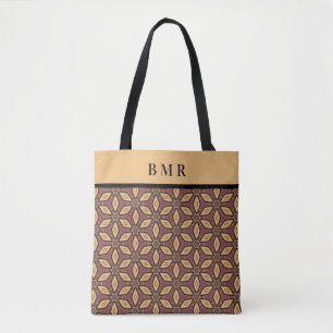 Monogram naam Burgundy Tan Black Abstract Floral Draagtas