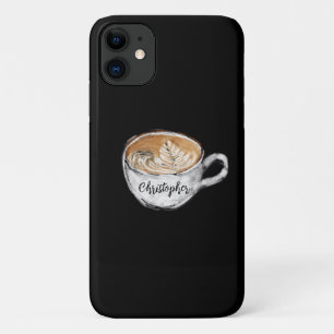 Monogram naam Cappuccino Black iPhone 11 Hoesje