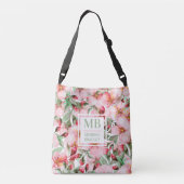 Monogram naam Cherry Blossom Waterverf Floral Crossbody Tas (Achterkant)