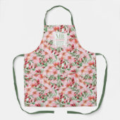 Monogram naam Cherry Blossom Waterverf Floral Schort (Voorkant)