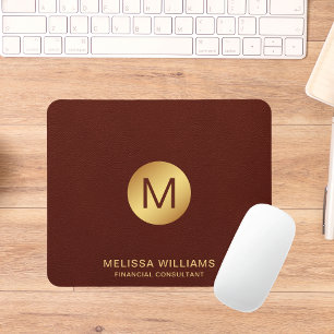 Monogram Naam Chic Classy Faux Rood Leer & Goud Muismat