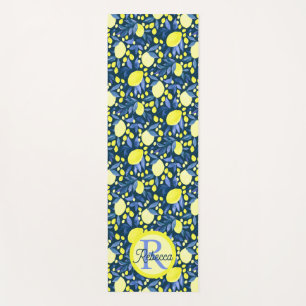 Monogram Naam Chic Mediterraan Citroen Blauwe Blad Yogamat