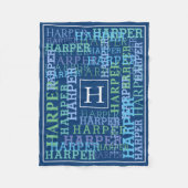 Monogram Naam Cloud Blue Fleece Deken (Voorkant)