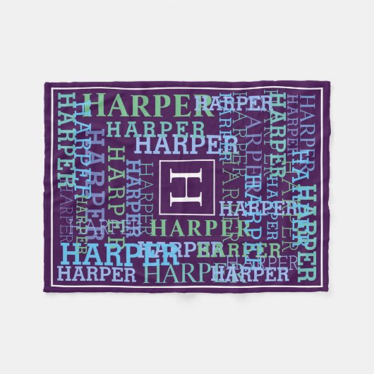 Monogram naam Cloud Paars Fleece Deken (Voorkant (Horizontaal))