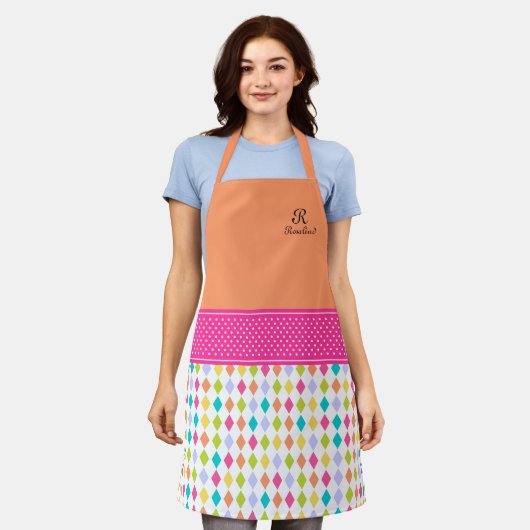 Monogram naam Colorful Diamond Pattern Schort (Gedragen)
