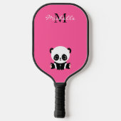 Monogram Naam Cute Panda Eenvoudig Roze Pickleball Paddle (Achterkant)