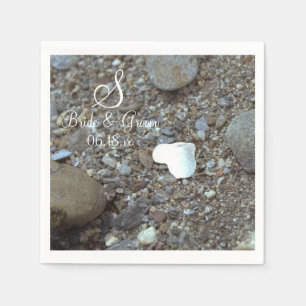 Monogram Naam Datum Beach Wedding Silver Heart Pap Servet