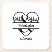 Monogram Naam Datum Harthuwelijk Vierkante Kartonnen Onderzetter (Voorkant)
