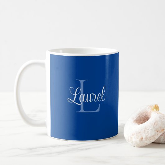 Monogram Naam Deep Blue Coffee Mok (Met donut)