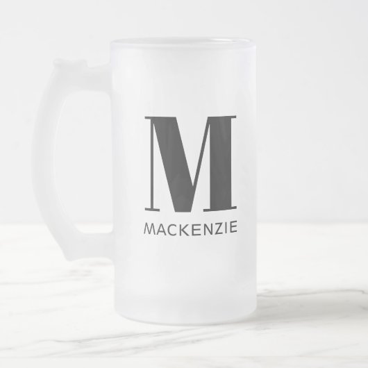 Monogram Naam Eenvoudig Gepersonaliseerd Matglas Bierpul (Links)