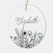 Monogram Naam Eenvoudig Minimalistisch Bloemen Gra Keramisch Ornament (Links)