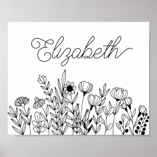 Monogram Naam Eenvoudig Minimalistisch Bloemen Gra Poster (Voorkant)