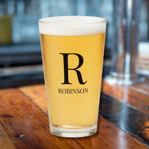 Monogram naam eenvoudig minimalistisch modern bier glas