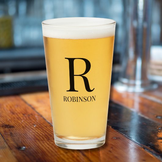 Monogram naam eenvoudig minimalistisch modern bier glas
