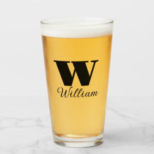 Monogram Naam Eenvoudig Zwart Script Bier Glas