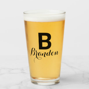 Monogram Naam Eenvoudig Zwart Script Bier Glas