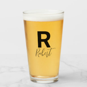 Monogram Naam Eenvoudig Zwart Script Bier Glas