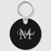 Monogram Naam Elegant Moderne Cirkel Sjabloon Sleutelhanger (Achterkant)