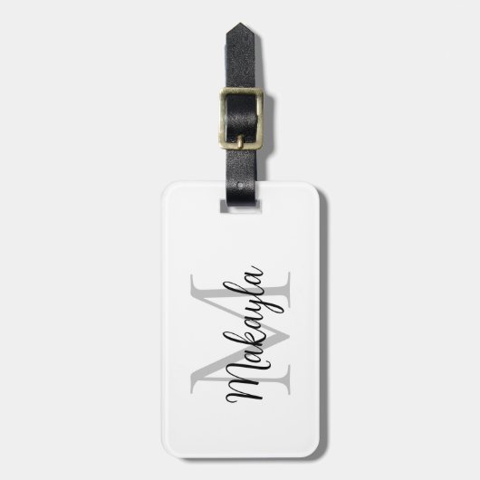 Monogram Naam Elegant Script Bagagelabel (Voorkant verticaal)