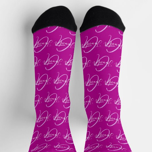Monogram naam en initiaal wit roze mauve sokken (Top)