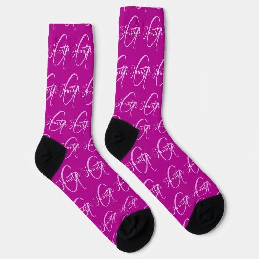 Monogram naam en initiaal wit roze mauve sokken (Rechts)