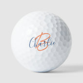 Monogram naam en initiaal witte perzik blauw golfballen (Voorkant)