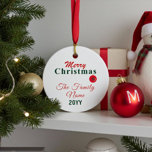Monogram, Naam en Jaar Aangepaste Vrolijke Kerstmi Keramisch Ornament