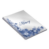 Monogram naam Floral Blue Silver Grey Elegant Notitieboek (Rechterzijde)