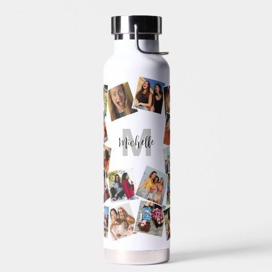Monogram Naam Foto Collage Water Fles (Links)