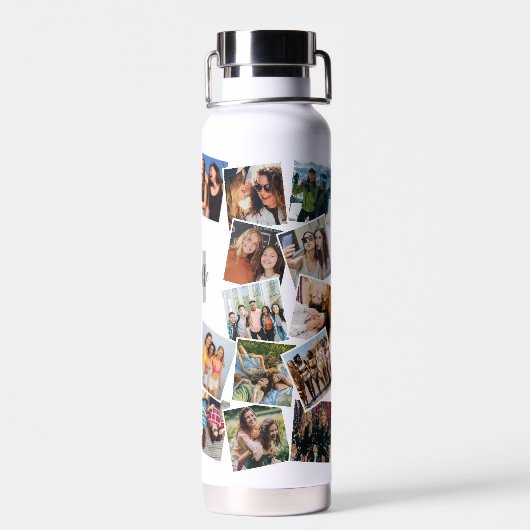 Monogram Naam Foto Collage Water Fles (Achterkant)