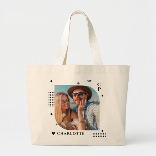 Monogram Naam Foto Trendy Simple Modern Grote Tote Bag (Voorkant)
