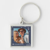 Monogram Naam Foto Trendy Simple Modern Sleutelhanger (Voorkant)