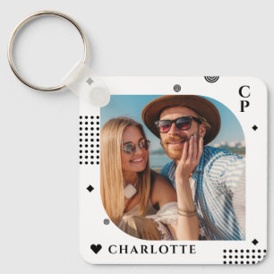 Monogram Naam Foto Trendy Simple Modern Sleutelhanger