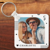 Monogram Naam Foto Trendy Simple Modern Sleutelhanger (Voorkant)