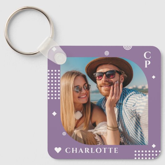 Monogram Naam Foto Trendy Simple Modern Sleutelhanger (Voorkant)