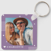 Monogram Naam Foto Trendy Simple Modern Sleutelhanger (Achterkant)