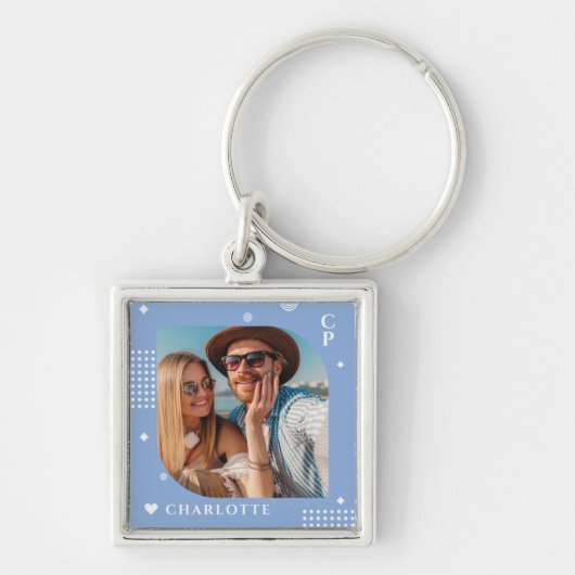 Monogram Naam Foto Trendy Simple Modern Sleutelhanger (Voorkant)