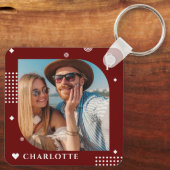 Monogram Naam Foto Trendy Simple Modern Sleutelhanger (Achterkant)