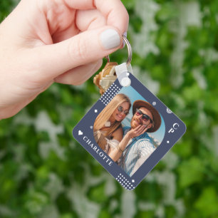 Monogram Naam Foto Trendy Simple Modern Sleutelhanger